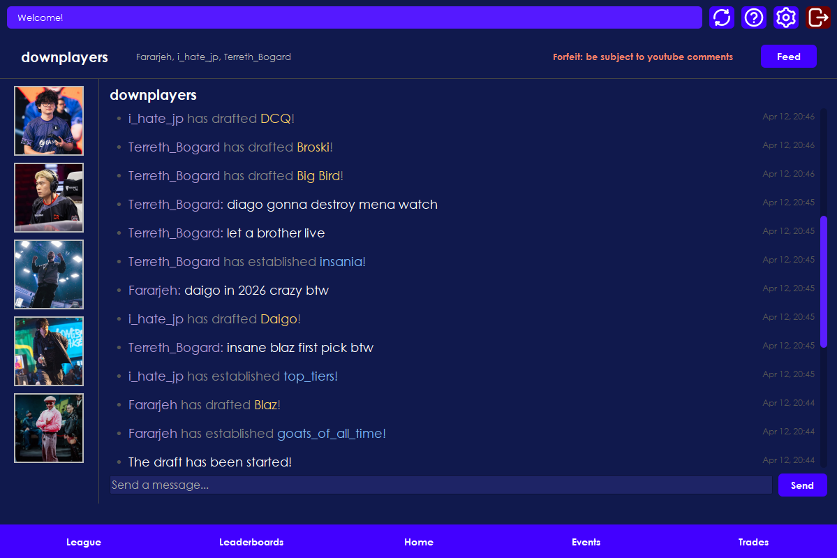 The current league page.