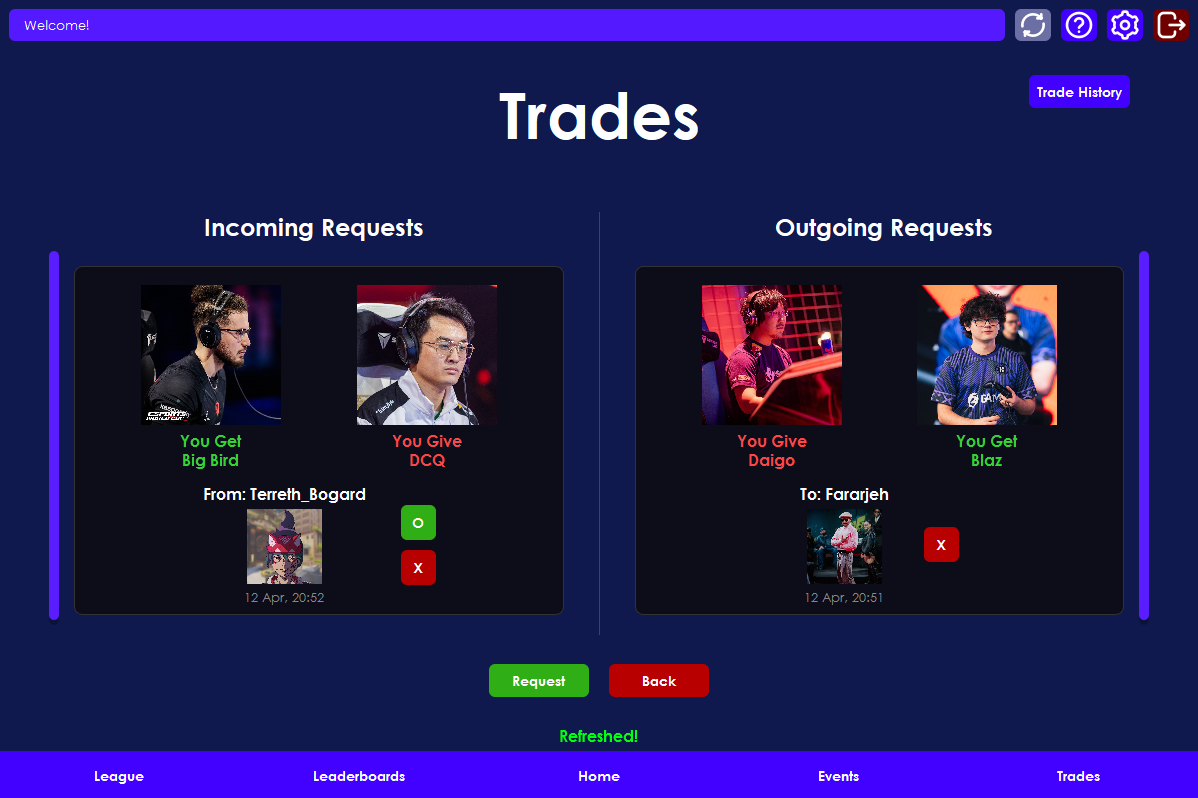 The trades page